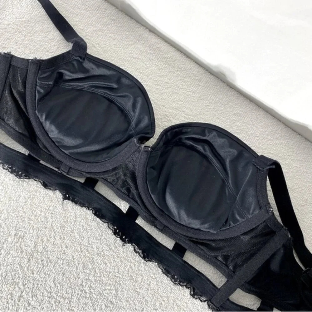 La Senza Black Bustier Bra W Gold Dots And Lace Trim 36B - Picture 10 of 12